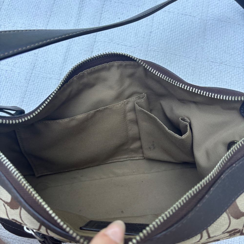COACH Authentic Y2K Brown Leather Canvas Slouchy Crossbody East West Bag F13012 - Picture 8 of 8